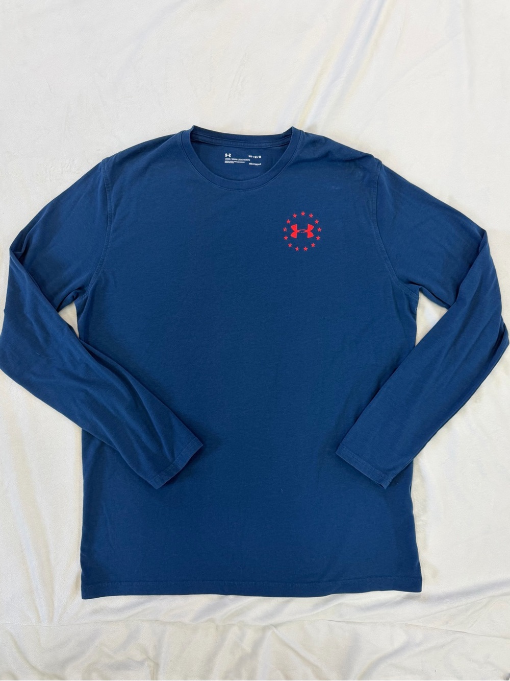 Under Armour Men's Crewneck Long-Sleeve Tee in Navy Blue w/ Red Freedom Design